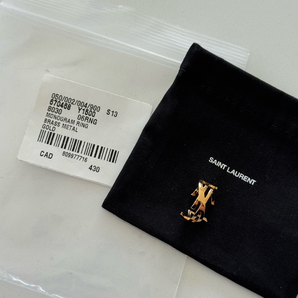 Saint Laurent Brass Gold Monogram Ring size 5